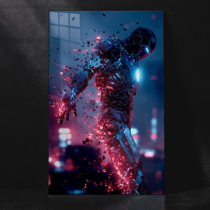 Iron Man Damaged Suit Battle Metal Poster