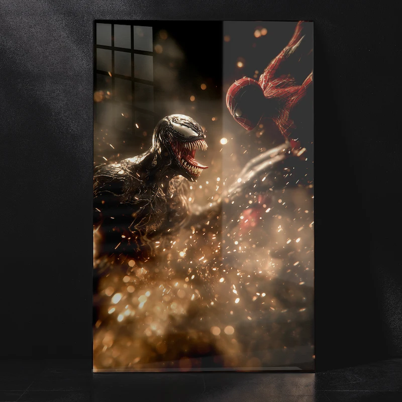 Ultimate High-Detail Superhero Design Venom vs Spider-Man Metal Poster
